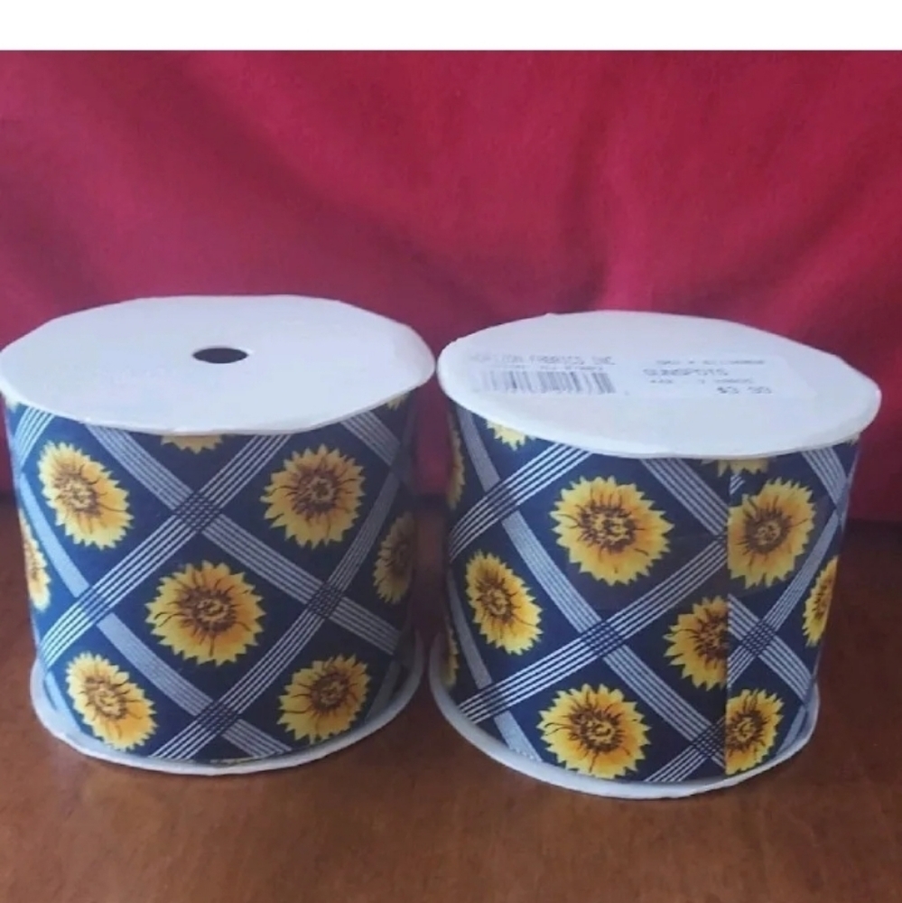 2 Vintage Horizon Ribbon - Golden Sunflowers on Navy Print "40_3 yards
